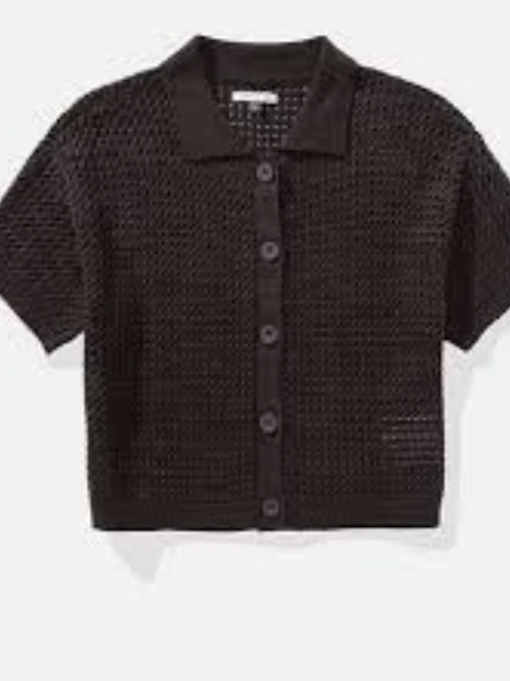 Halogen Black Short-Sleeve Knit Button-Front Top Cotton Size Small Short square